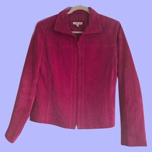 Yvonne Le Marie Fuschia Pink Zip Up Fitted Leather Suede Jacket size 10